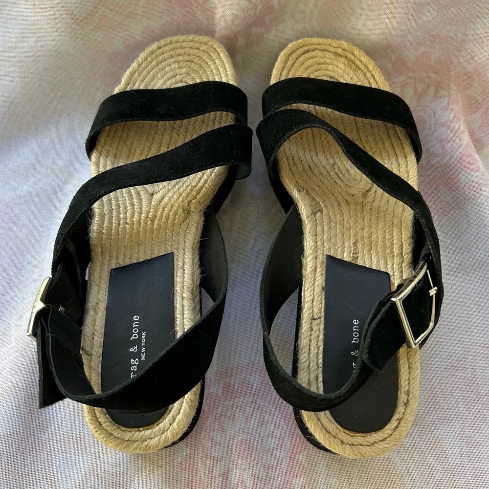 Rag & Bone Megan Espadrille Black Size 40  Sandals Suede Platform Shoes